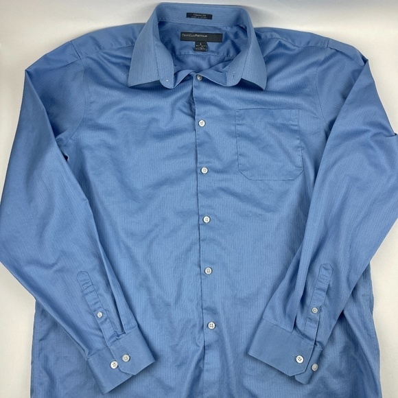 Perry Ellis Portfolio Button Up Shirt Mens Large 16/16.5 36/37 Classic Fit Blue - Picture 1 of 8